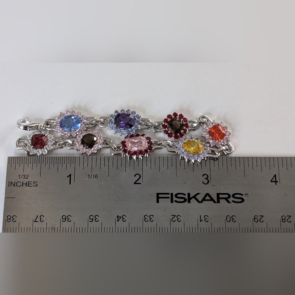 Charles Winston CWE Sterling Silver Rhodium Multi-Gemstone Halo Panel Bracelet 7 - Picture 8 of 8